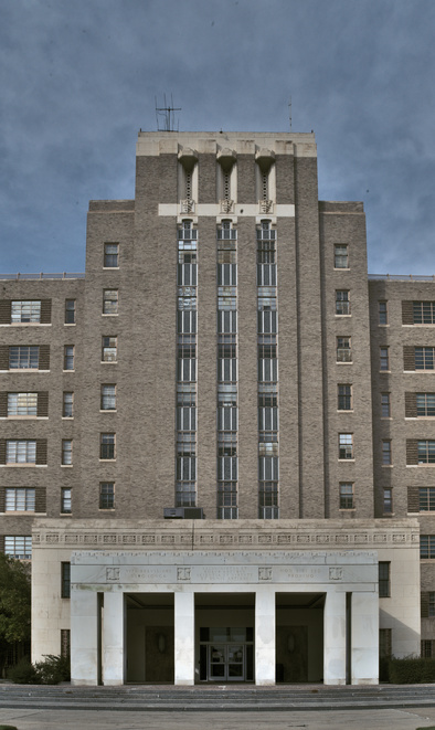 A view of the main hospital building head-on
