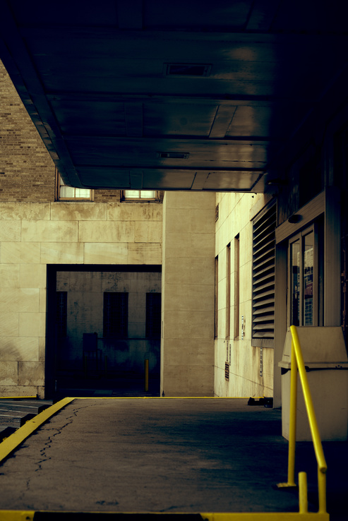 Loading dock starkly outlined in yellow.